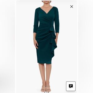 Xscape Evenings Ruffle Scuba Knit Cocktail Dress in Hunter - Size 12
